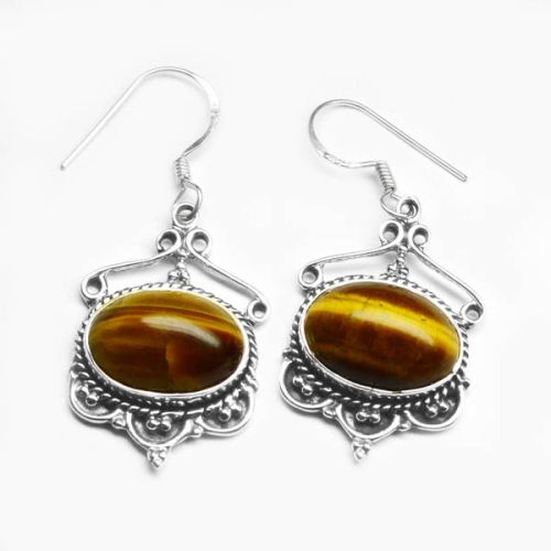 Tiger Eye Gem Stone 925 Sterling Original Silver Earring