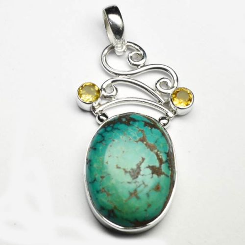 Turquoise Citrine Gem Stone 925 Sterling Silver Pendant