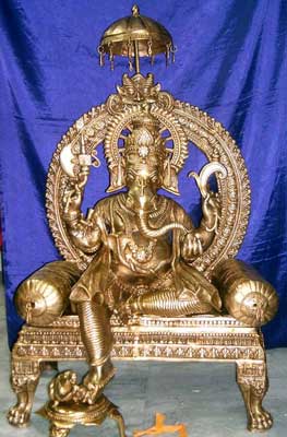 Brass Golden Ganesh Chatri Statue