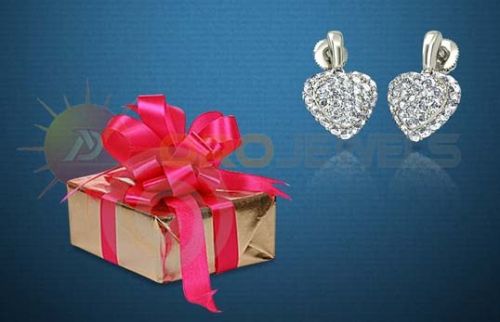 ORO JEWELS Cz Studded Heart Earrings, Gender : Children's, Women's
