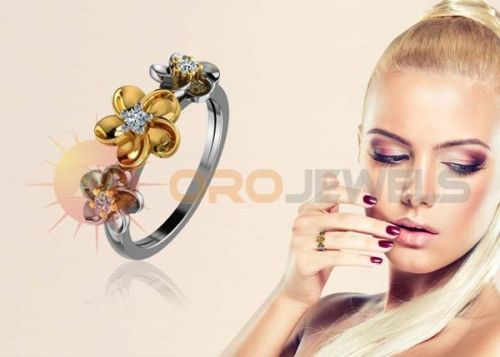 Designer Flower With CZ Studded Two Tone Plated Rings