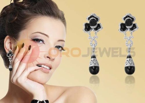 Onyx Pearl With CZ Studded Earrings, Gender : Women's