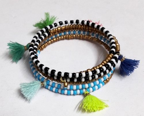 Seed Bead & Tassel Spiral Bangle/Bracelet