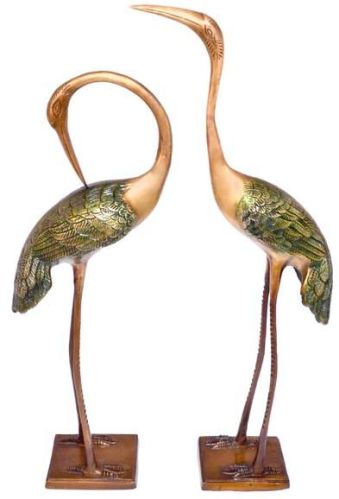 Brass Love Cranes Pair Statue, For Home, Hotel, Color : Golden