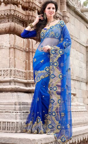 Net Sarees, Color : Blue