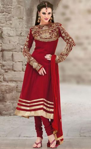 Designer Churidar Kameez, Color : Red