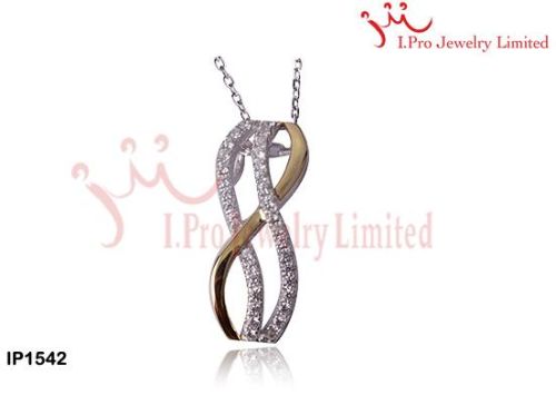 2cm Fashion Gold Plated Curved Lines Texture 925 Sterling Silver Pendant Necklace
