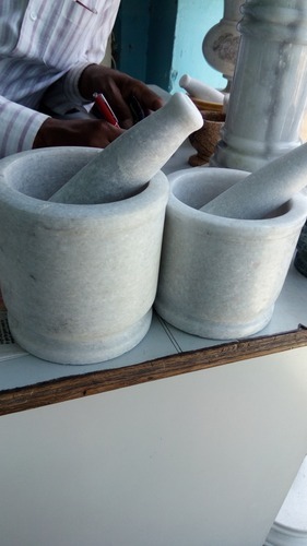 Marble Mortar & Pestle, Color : White