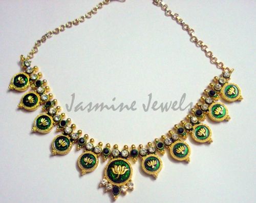 Jasmine Jewels Traditional Enameled Necklace, Color : Green