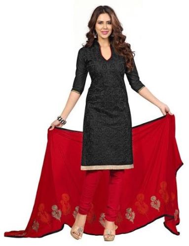 Black Chanderi Silk Dress Material, Size : Top Size: 2, Bottom Size: 2, Dupatta Size: 2.25
