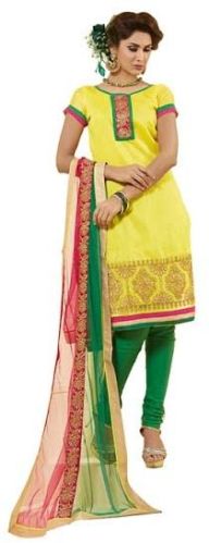 Bottom Fabric : Viscose Printed Chanderi Dress Material, Color : Yellow