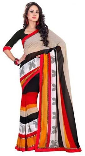 Printed Chiffon Saree, Color : Black