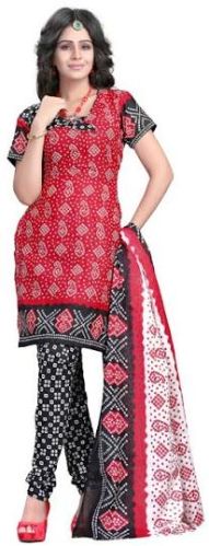 Top Fabric: Cotton Red Unstitched Salwar Suit