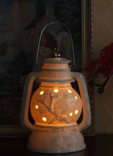 Cream Ceramic Portable Lantern Lights/Candle Lights Attached