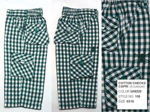 Dark Green Cotton Checks Capri