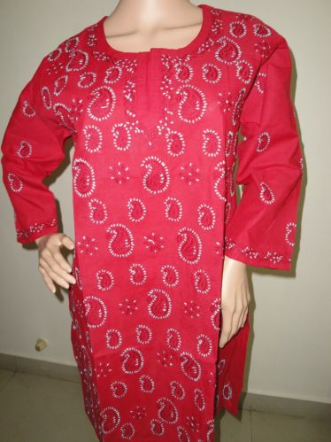 Red Colour Chikan Kari Kurti