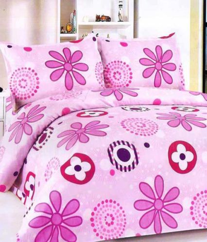 Pink Floral Cotton Double Bedsheet, Feature : Eco-Friendly