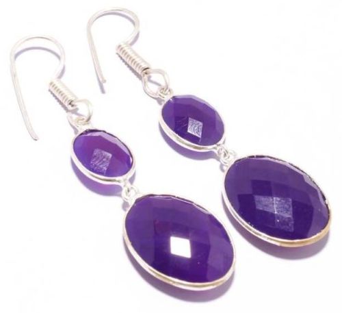 Purple Chalcedony Oval Shape Earrings