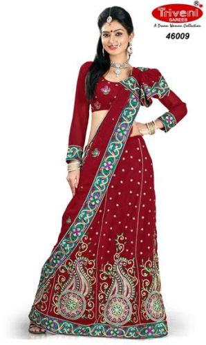 Faux Georgette Embroidered Lehenga Saree