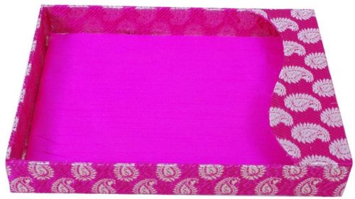 Satin Rectangular Shaped Decorative Tray, Color : Magenta