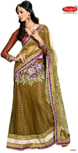 Viscose Net Embroidered Lahenga Saree