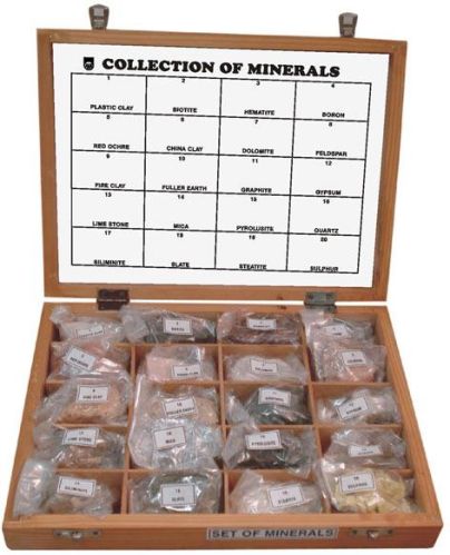 Minerals Wooden Box, Set Of 20 Minerals, Minerals Collections