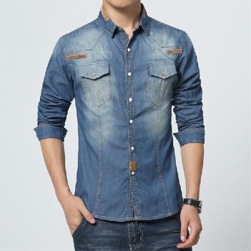 Mens Denim Shirts, For Anti-Shrink, Anti-Wrinkle, Breathable, Occasion (Style Type) : Casual Wear