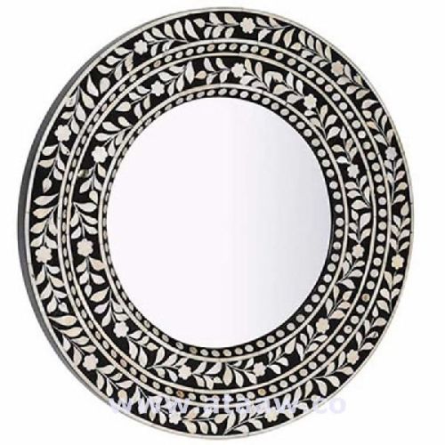 Mother Of Pearl Round Mirror Frame Black Handmade Antique Home Decor F