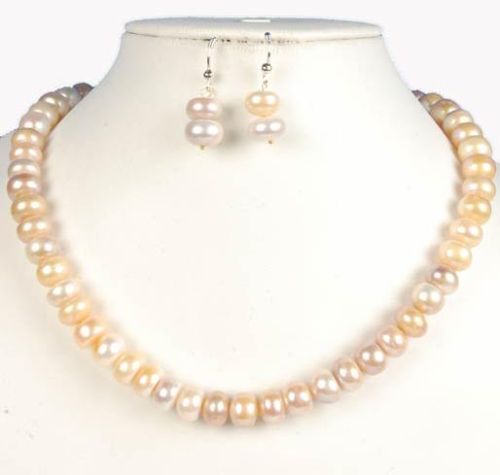 Button Multi Color Freshwater Pearl Necklace Earring