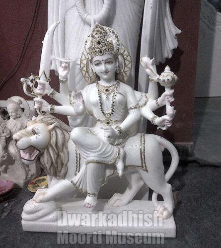 Marble Durga Maa Statue, For Home, Temple, Color : White