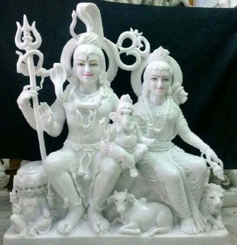 Marble Shiv Parivar Statue, For Home, Temple, Pattern : Plain