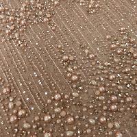 Pearl Beaded Embroidered Fabric, Color : Light Brown, Taupe