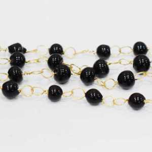 Glass Beads Chain, Color : Gold Plated