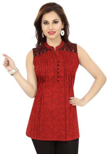 Maroon Masterpiece Short Tunic Top With Pintex and Embroidery Design