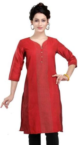 Red Revelation Cotton Silk Tunic For Women