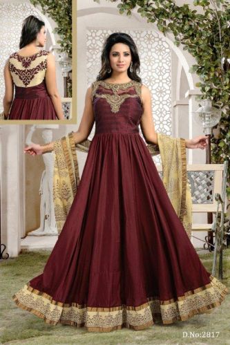 Vivaah Sarees Art Silk Anarkali Suits Dress, Color : Brown