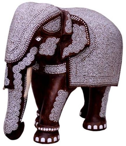 Polished Shesham Wooden Inlaid Elephant, For Shiny, Size : 2feet