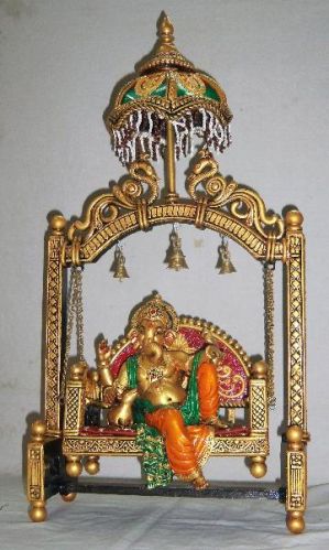 Zhula Ganesha Polished Carved Metal Lord Ganesh Swing, For Interior Decor, Office, Home