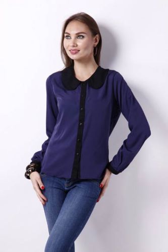 Hermosear Peter Pan Shirt, Color : Navy Blue