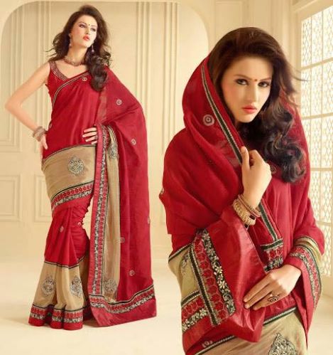 Red and Beige Saree