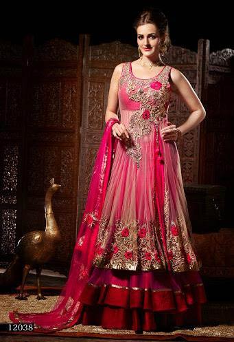 Royal Pink Net Wedding Dresses, Red Wedding Dresses