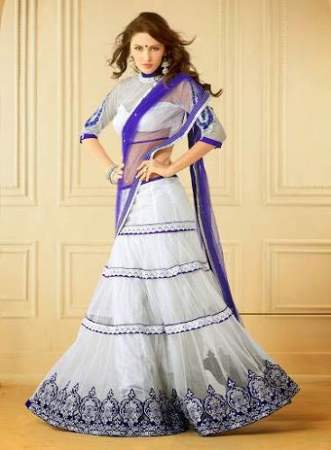 White Lehenga Saree, Blue Lehenga Saree