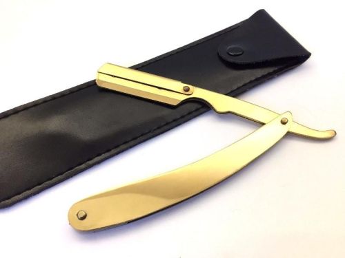 BARBER STRAIGHT CUT THROAT SALON SHAVING RAZOR SHAVETTE GOLD & Case