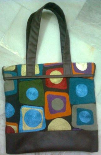Tote Bag With Leather and Chainstitch