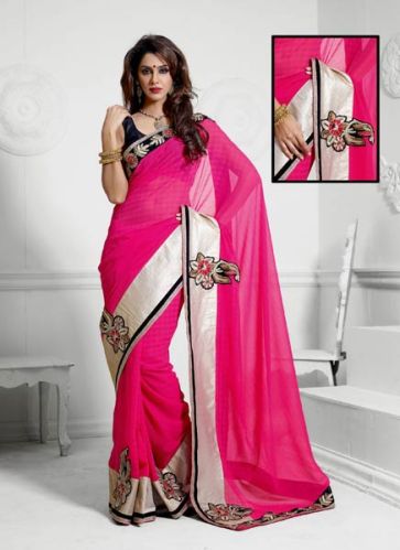 Indian Treasures Luscious Pink Embroidered Saree