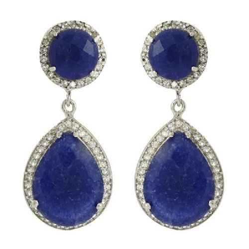 Designer Dyed Sapphire With White Topaz Gemstone Earring