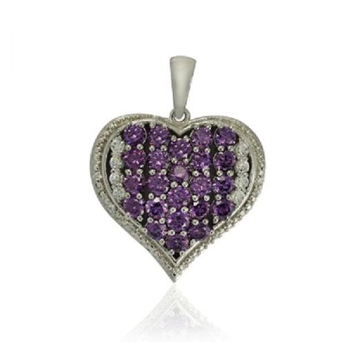 Designer Heart Shape Amethyst With CZ 925 Silver Pendant