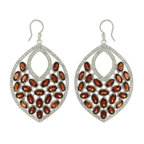 Garnet With White Topaz 925 Silver Cluster Earring