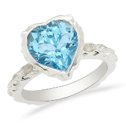 Genuine Heart Shape Blue Topaz 925 Silver Ring