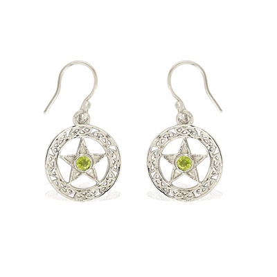 925 Silver Star Of David Peridot Hook Earrings